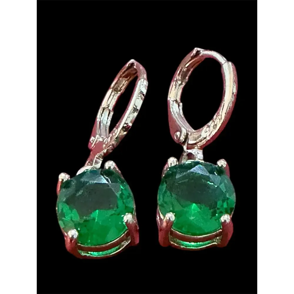 YourDailyDazzle 925 Stamped Silver Emerald Green Crystal Drop Earrings